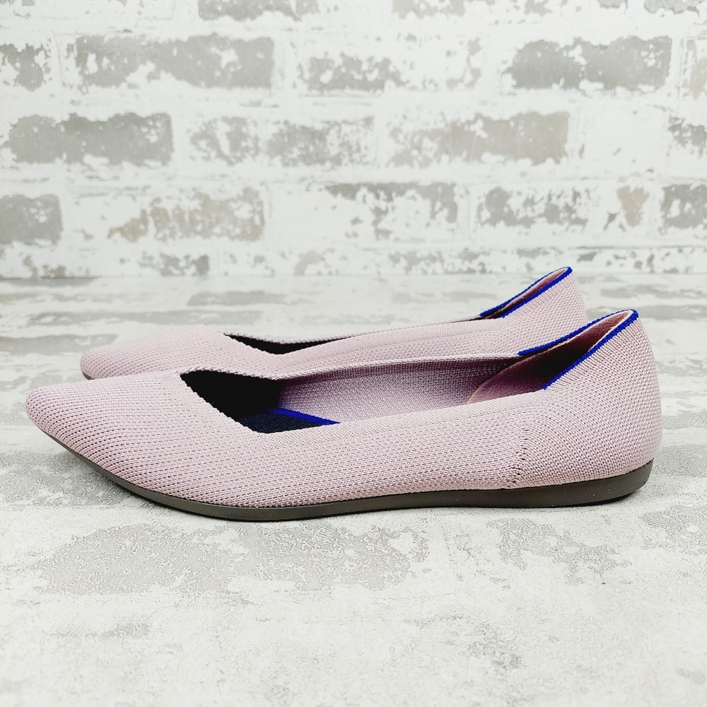 New Rothy's The Flat Pink Knit Pointy Toe Slip On Loafers W27 - Picture 1 of 9